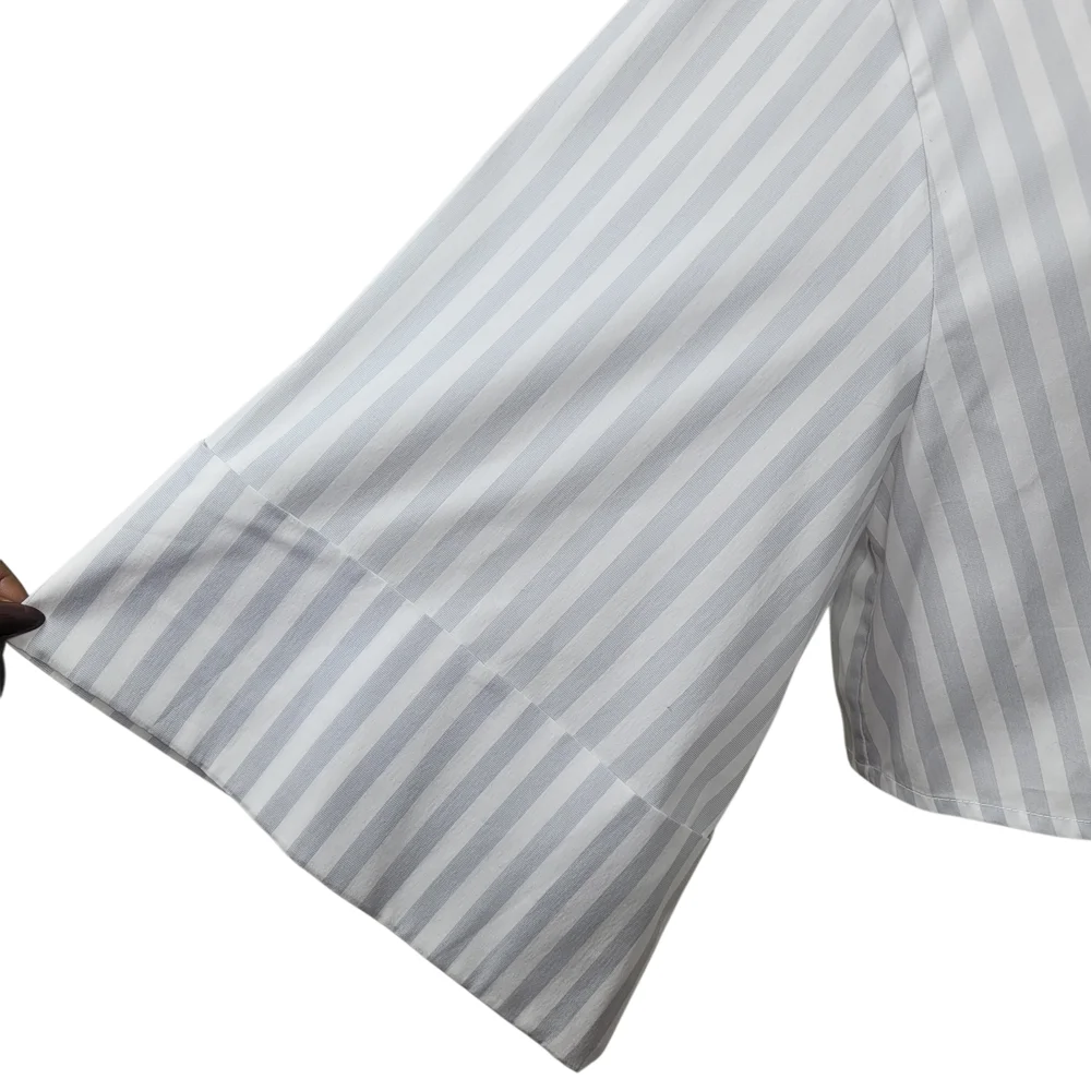 BCBGMAXAZRIA Gray White Striped Boxy Button Up Shirt XS Minimalist - Picture 5 of 10